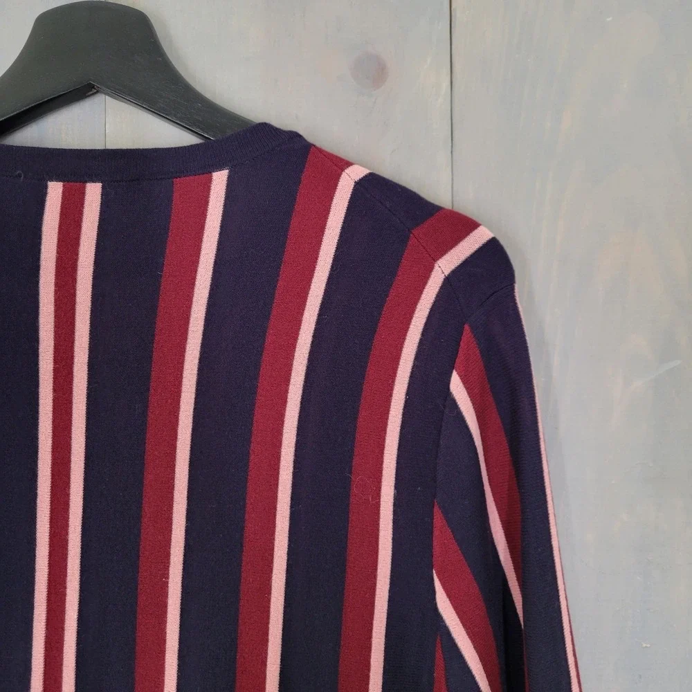 Ann Taylor Cardigan Women XXL Navy Pink‎ Burgundy Stripe Button Front Career